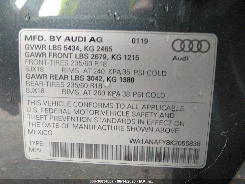 WA1ANAFY8K2055838 Audi Q5 PREMIUM 9