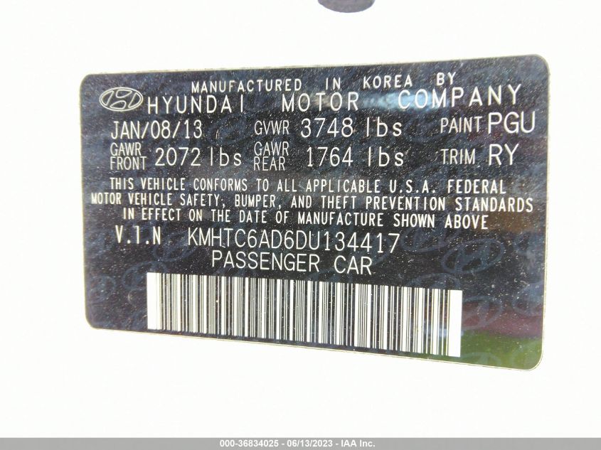 2013 HYUNDAI VELOSTER W/GRAY INT - KMHTC6AD6DU134417