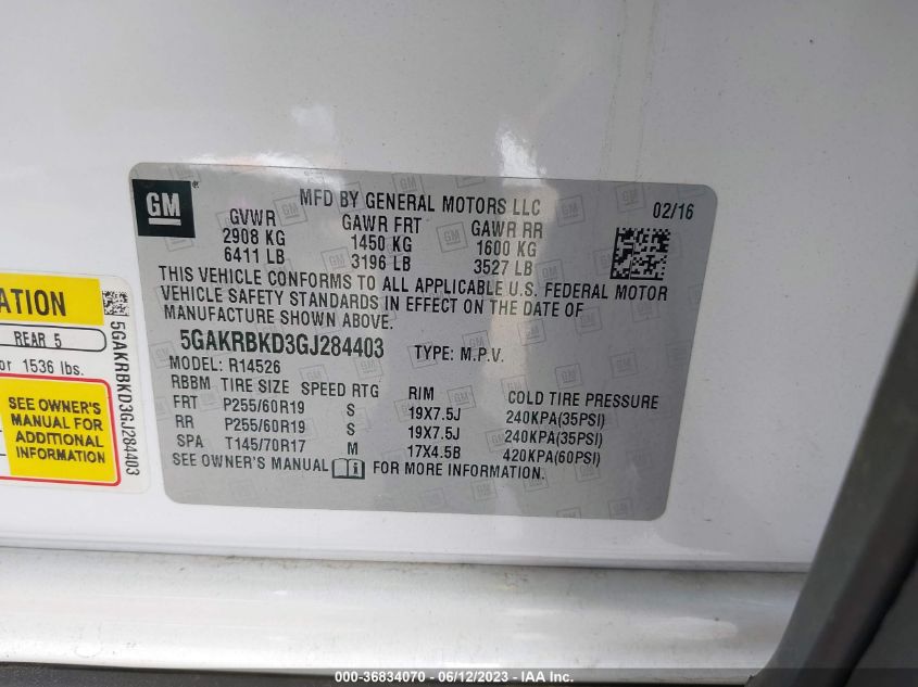 2016 BUICK ENCLAVE LEATHER - 5GAKRBKD3GJ284403