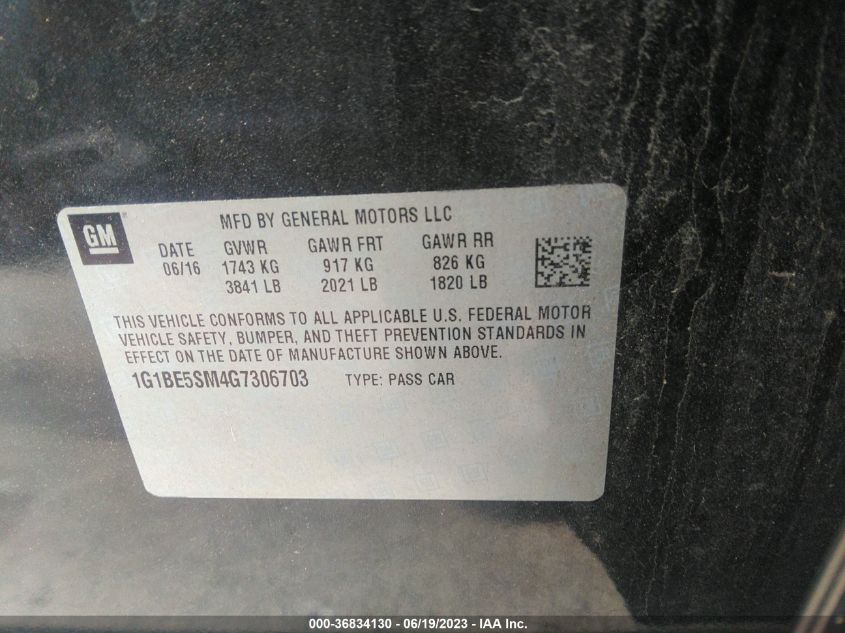 2016 CHEVROLET CRUZE LT - 1G1BE5SM4G7306703