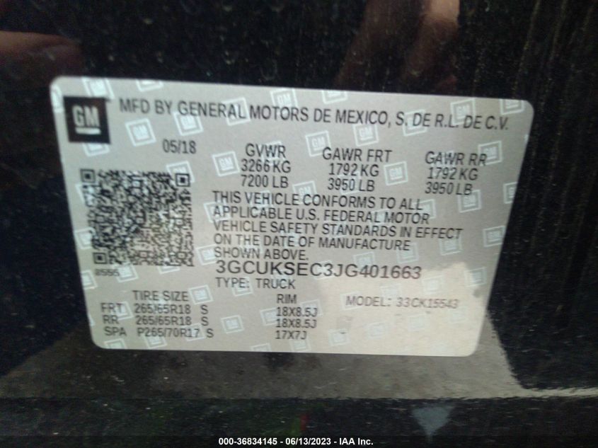 2018 CHEVROLET SILVERADO 1500 LTZ - 3GCUKSEC3JG401663
