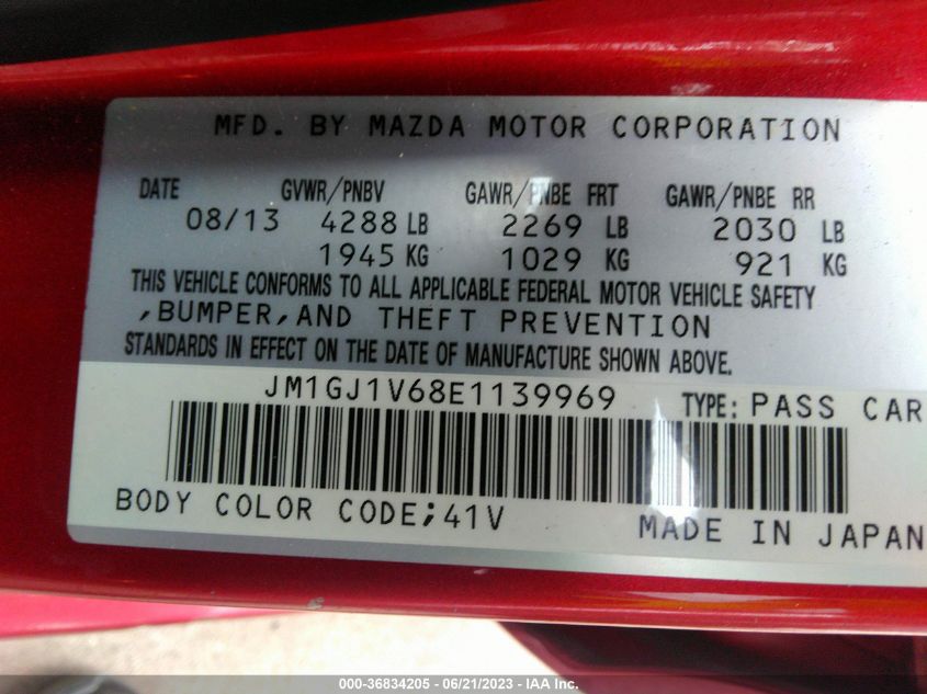 2014 MAZDA MAZDA6 I TOURING - JM1GJ1V68E1139969