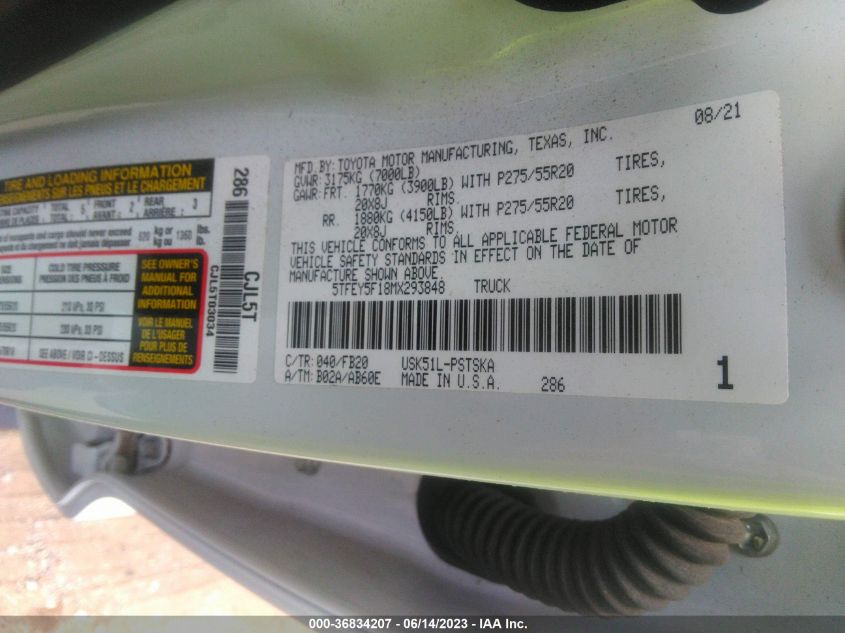 2021 TOYOTA TUNDRA 2WD SR5 5TFEY5F18MX293848