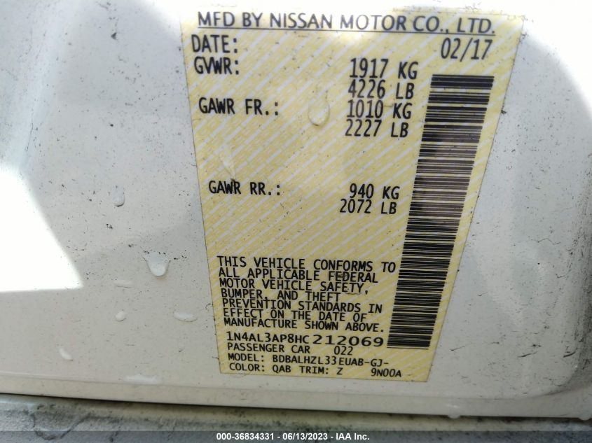 2017 NISSAN ALTIMA 2.5 SR - 1N4AL3AP8HC212069