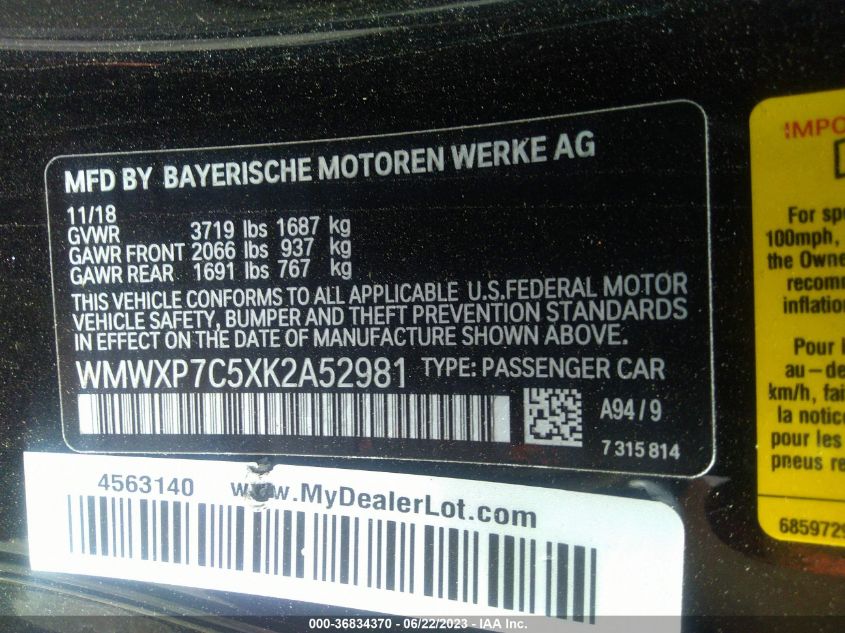 2019 MINI HARDTOP 2 DOOR COOPER S WMWXP7C5XK2A52981