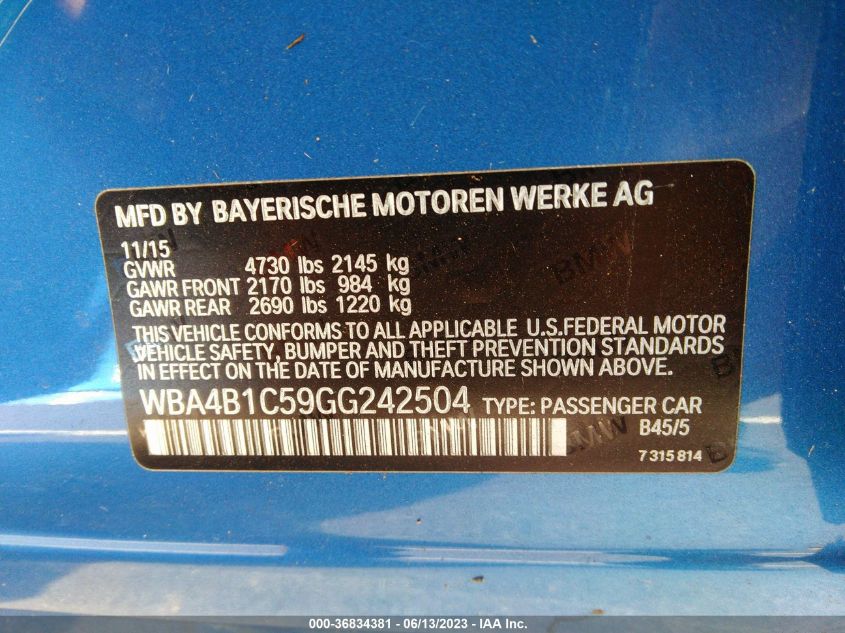 2016 BMW 4 SERIES 435I - WBA4B1C59GG242504