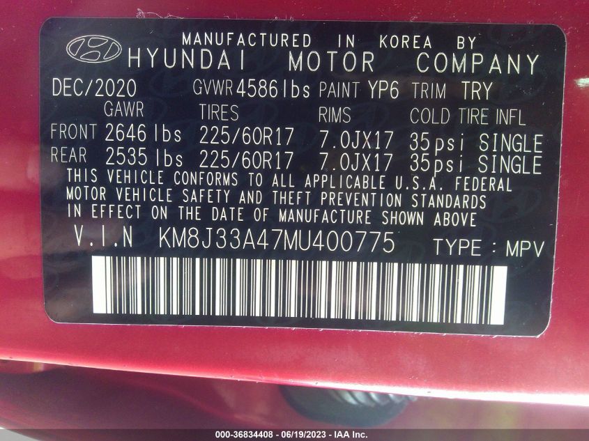 2021 HYUNDAI TUCSON VALUE - KM8J33A47MU400775
