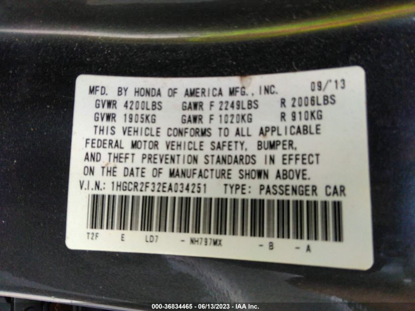 2014 HONDA ACCORD SEDAN LX - 1HGCR2F32EA034251