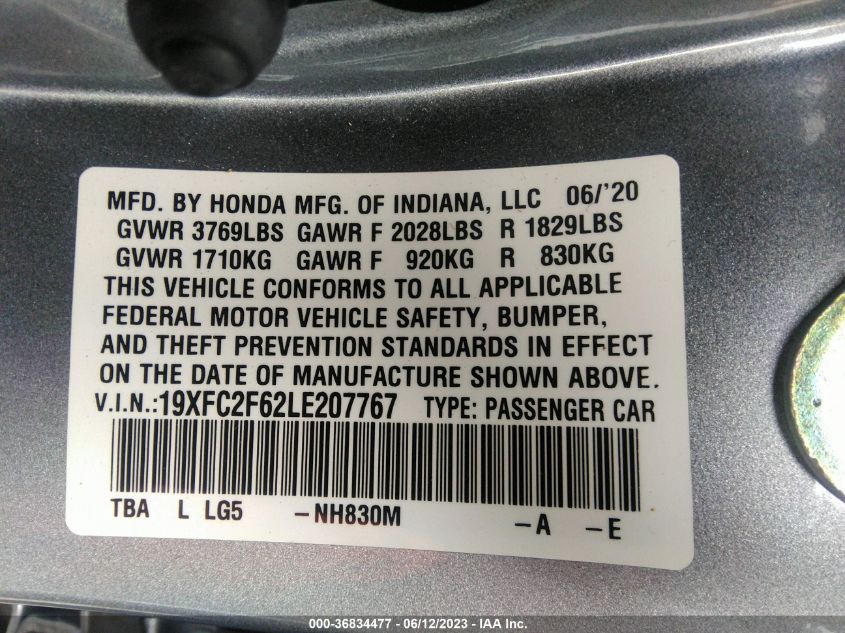 2020 HONDA CIVIC SEDAN LX - 19XFC2F62LE207767