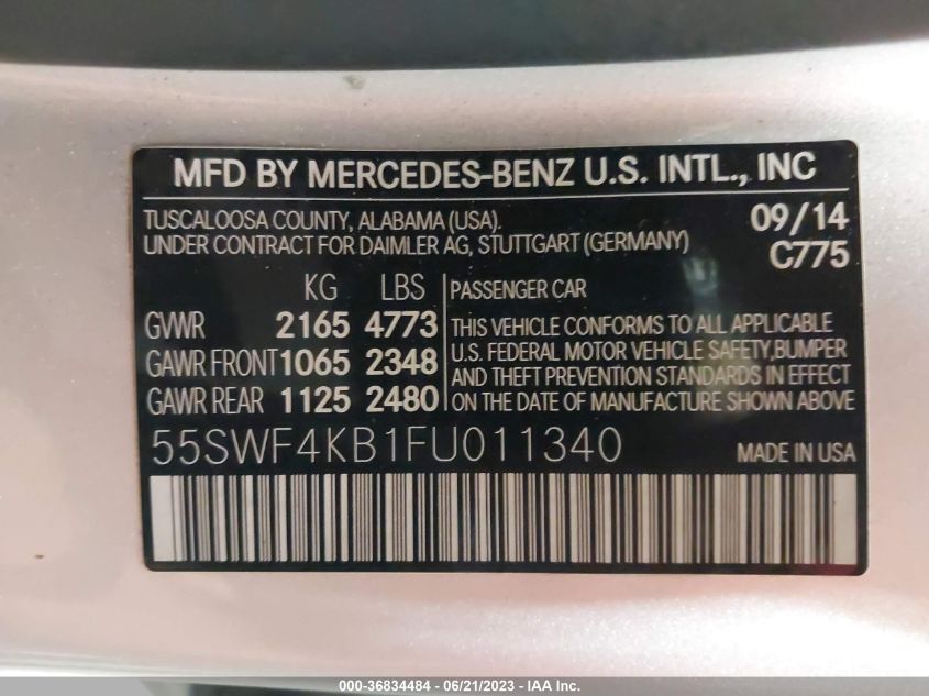 2015 MERCEDES-BENZ C 300 SPORT 4MATIC/LUXURY 4MATIC/4MATIC - 55SWF4KB1FU011340
