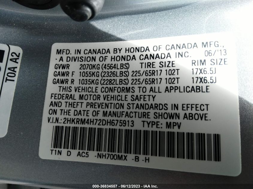 2013 HONDA CR-V EX-L - 2HKRM4H72DH675913