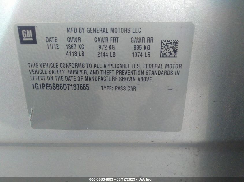 2013 CHEVROLET CRUZE 2LT - 1G1PE5SB6D7187665