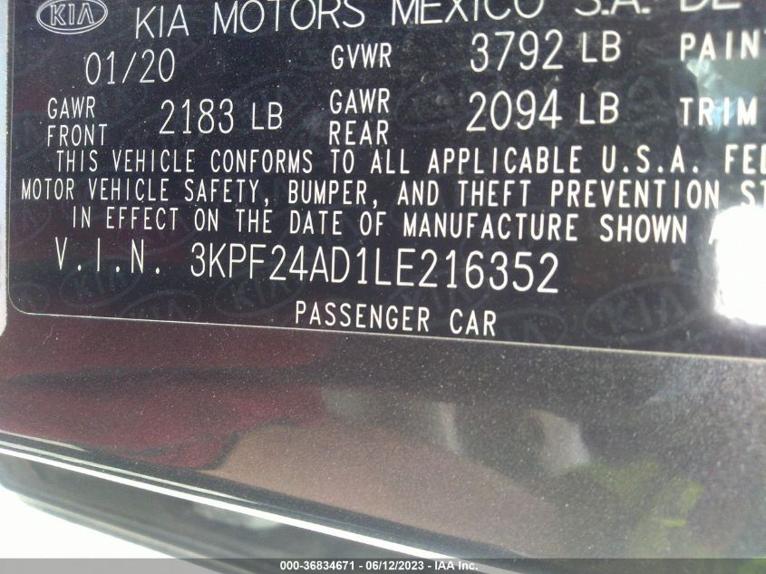 2020 KIA FORTE LXS - 3KPF24AD1LE216352