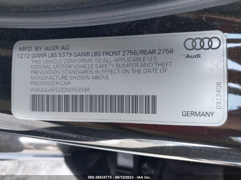 2013 AUDI A6 3.0T PREMIUM PLUS - WAUGGAFC0DN093934