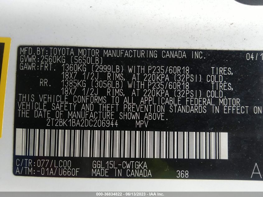 2013 LEXUS RX 350 - 2T2BK1BA2DC206944