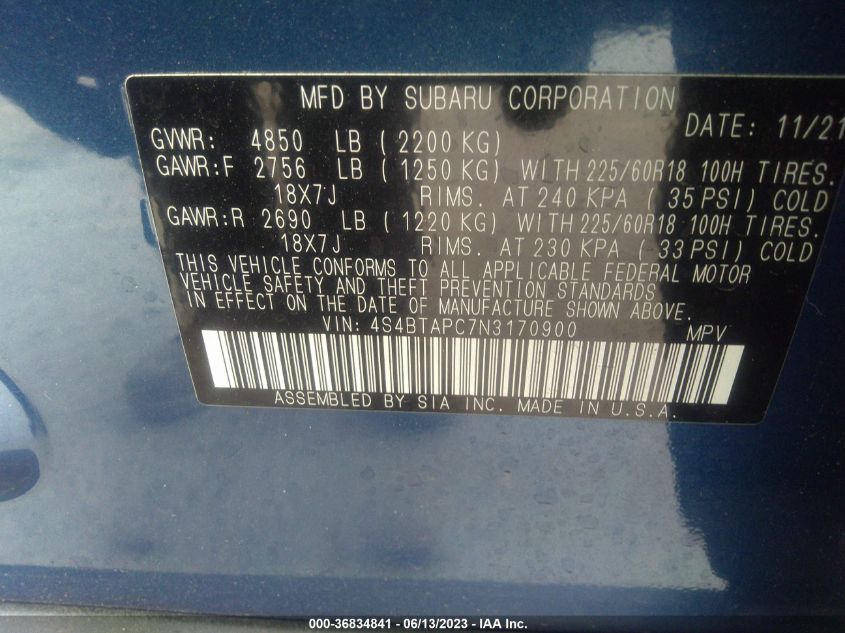 2022 SUBARU OUTBACK TOURING - 4S4BTAPC7N3170900