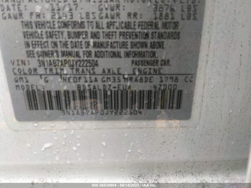 2018 NISSAN SENTRA S/SV/SR/SL - 3N1AB7AP0JY222504