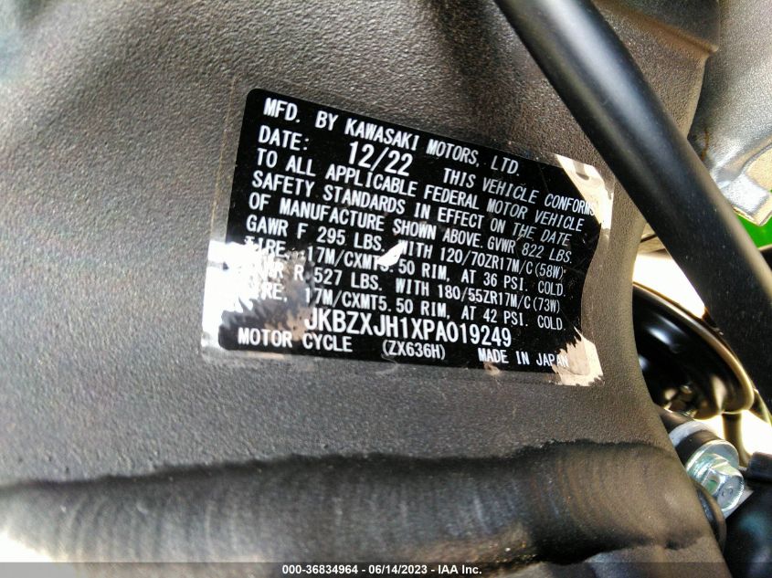2023 KAWASAKI ZX636 K JKBZXJH1XPA019249