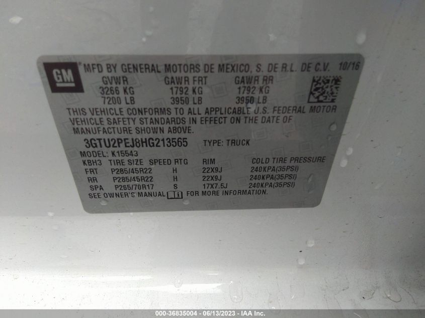 2017 GMC SIERRA 1500 DENALI - 3GTU2PEJ8HG213565