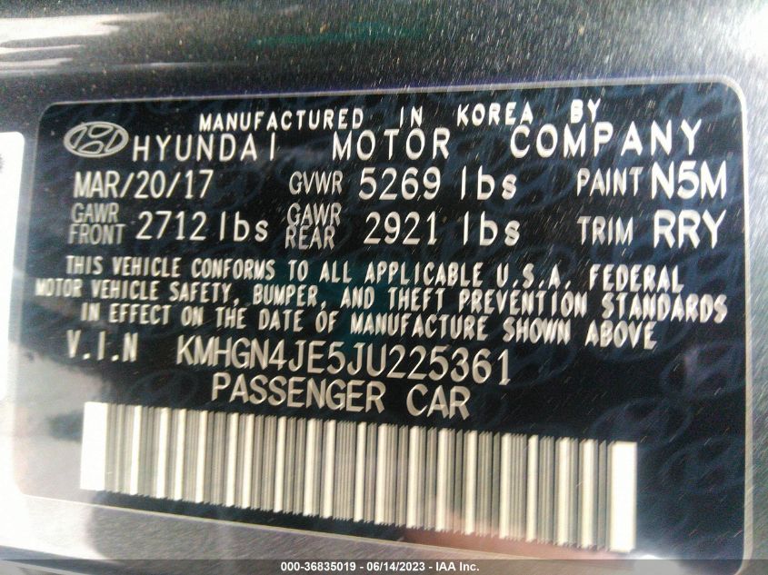 2018 GENESIS G80 3.8L - KMHGN4JE5JU225361