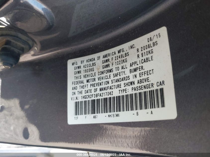 2015 HONDA ACCORD SEDAN LX - 1HGCR2F38FA217042