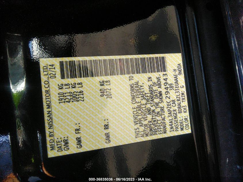 2014 NISSAN ALTIMA 2.5 S - 1N4AL3AP2EC294943
