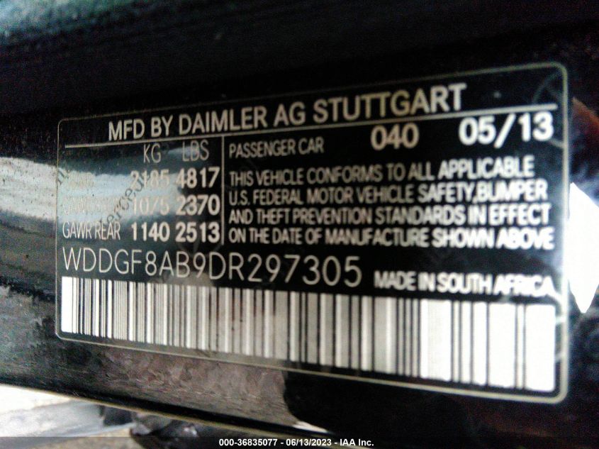2013 MERCEDES-BENZ C-CLASS C 300 - WDDGF8AB9DR297305