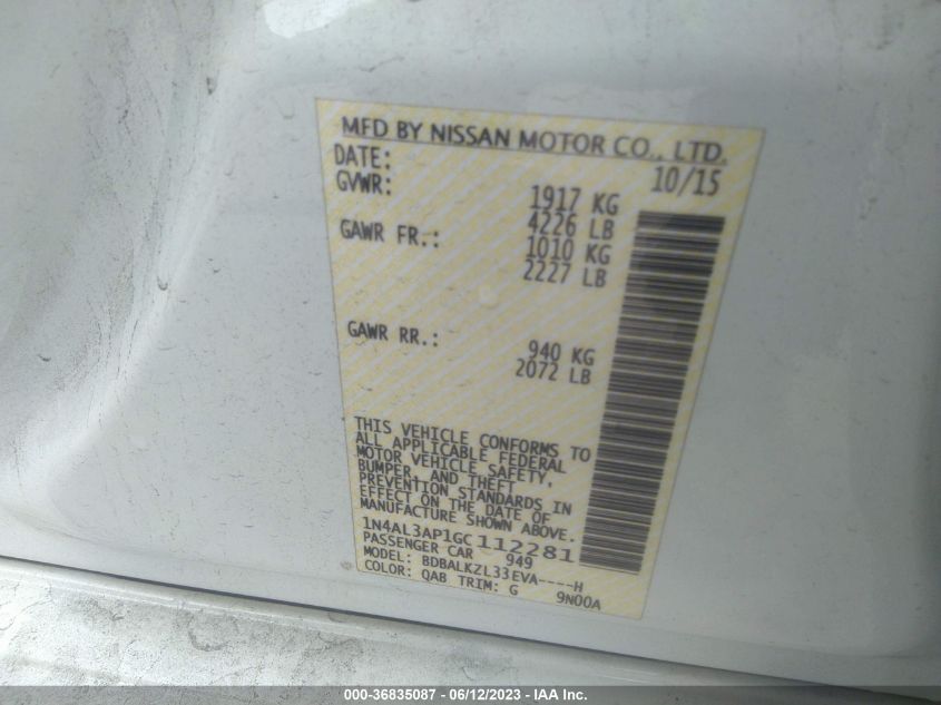 2016 NISSAN ALTIMA 2.5 SV - 1N4AL3AP1GC112281