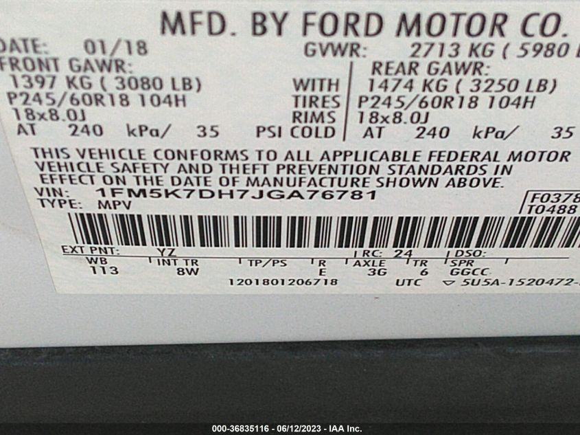 2018 FORD EXPLORER XLT - 1FM5K7DH7JGA76781
