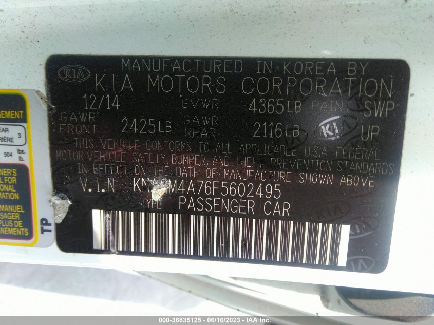 2015 KIA OPTIMA LX - KNAGM4A76F5602495