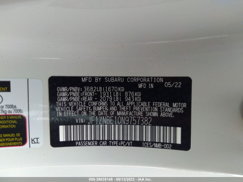 2022 TOYOTA GR86 PREMIUM JF1ZNBE10N9757382
