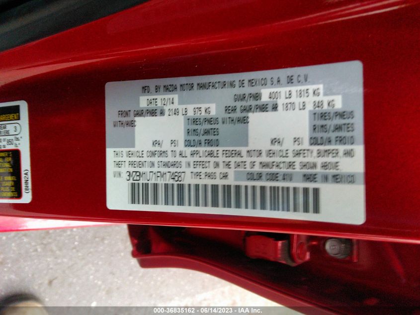 2015 MAZDA MAZDA3 I SPORT - 3MZBM1U71FM174687