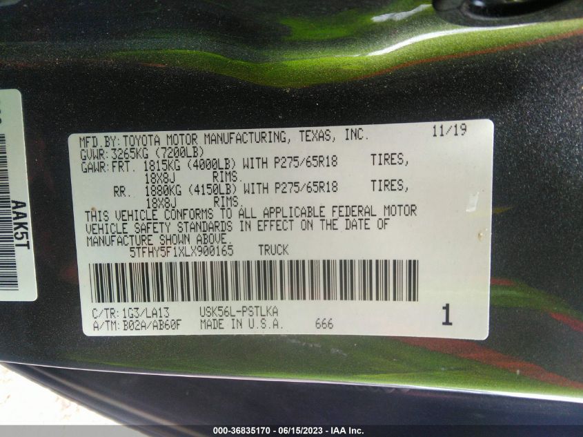 2020 TOYOTA TUNDRA 4WD LIMITED - 5TFHY5F1XLX900165