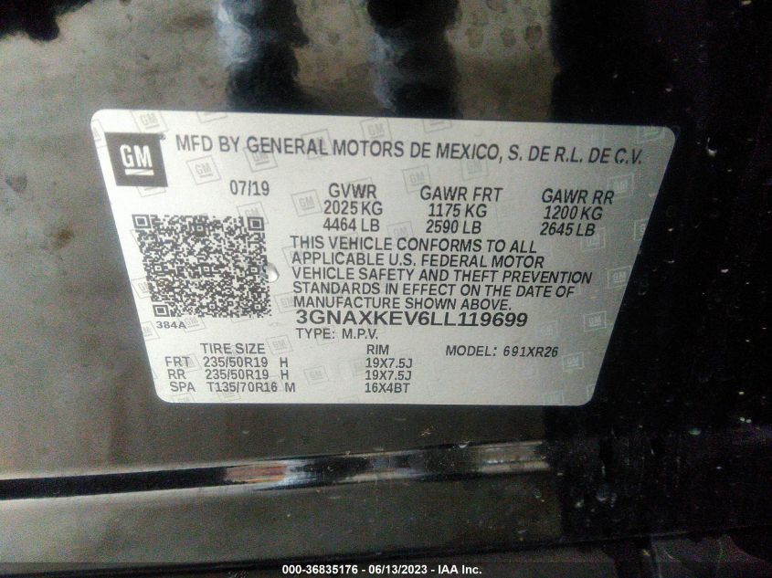 2020 CHEVROLET EQUINOX LT - 3GNAXKEV6LL119699