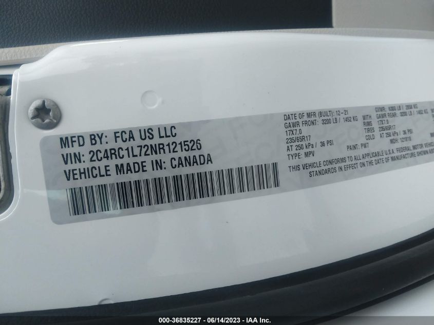 2022 CHRYSLER PACIFICA - 2C4RC1L72NR121526