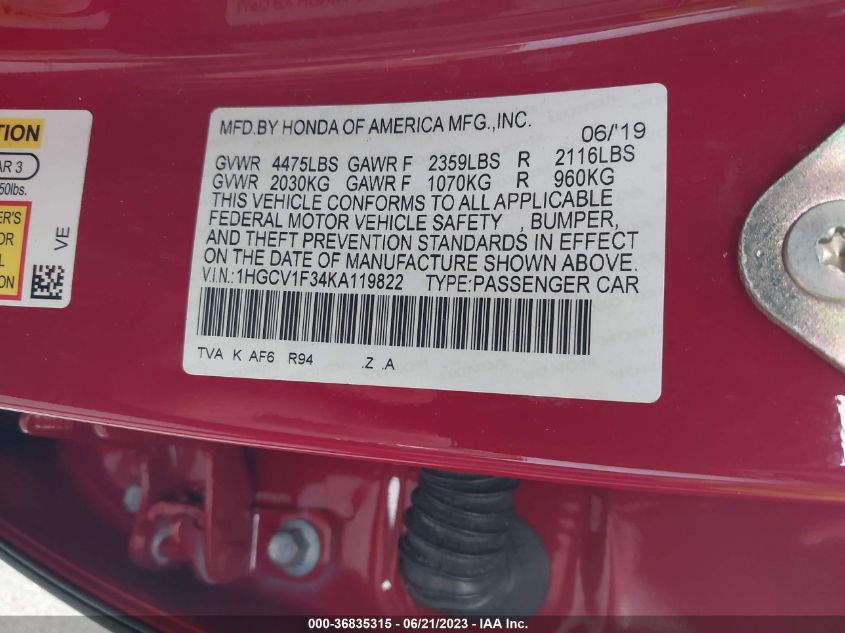 2019 HONDA ACCORD SEDAN SPORT 1.5T - 1HGCV1F34KA119822