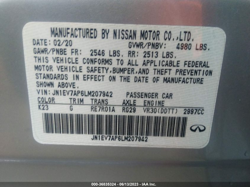 2020 INFINITI Q50 3.0T LUXE - JN1EV7AP6LM207942