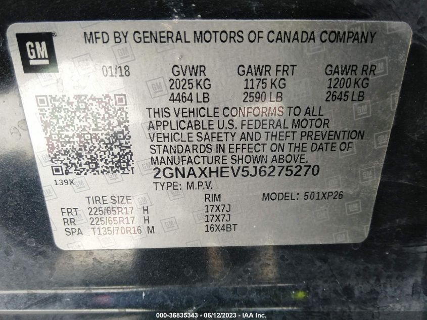 2018 CHEVROLET EQUINOX LS - 2GNAXHEV5J6275270