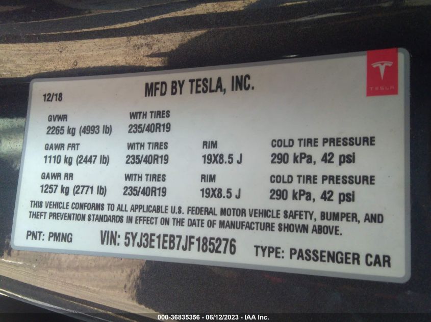 2018 TESLA MODEL 3 LONG RANGE - 5YJ3E1EB7JF185276