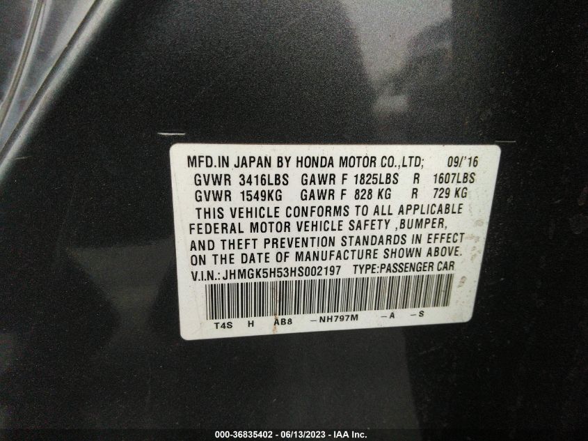 2017 HONDA FIT LX - JHMGK5H53HS002197
