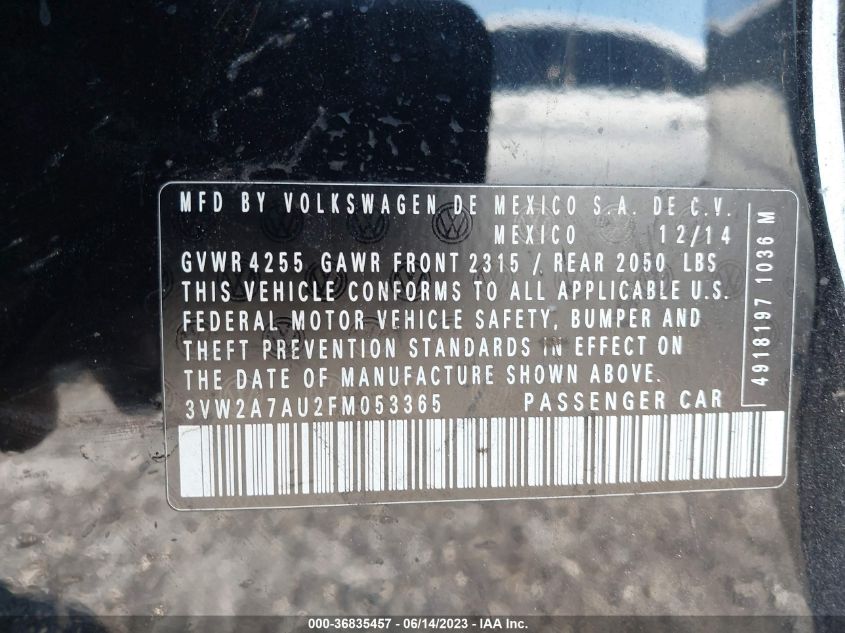 2015 VOLKSWAGEN GOLF TDI - 3VW2A7AU2FM053365