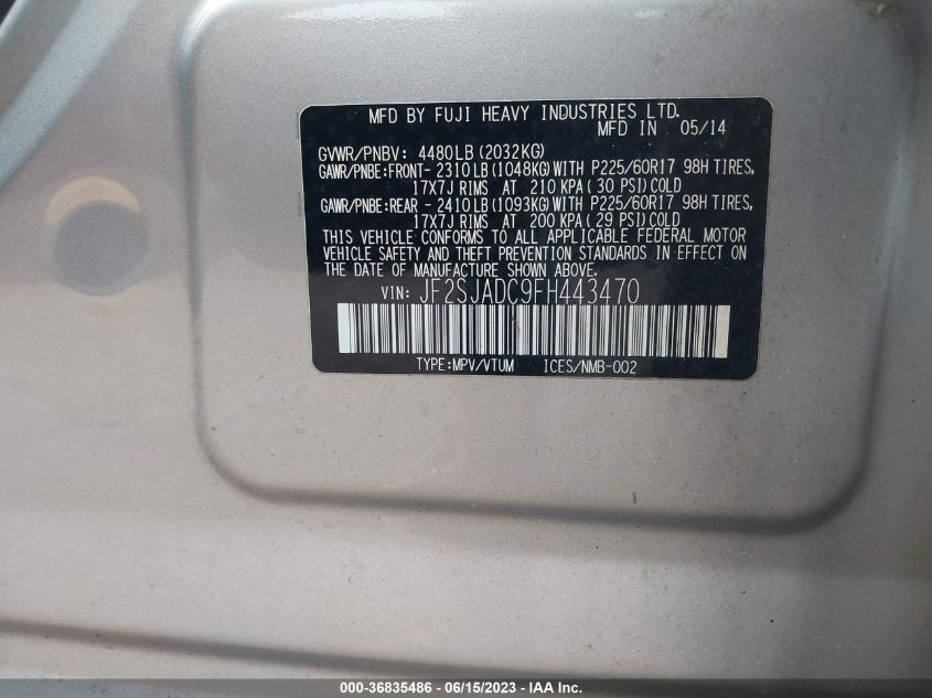 2015 SUBARU FORESTER 2.5I PREMIUM - JF2SJADC9FH443470
