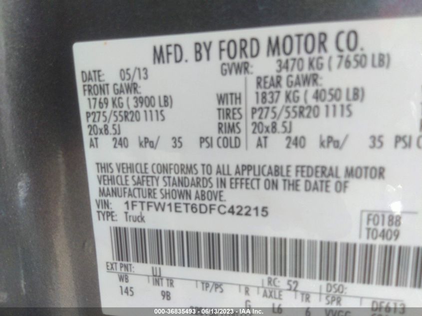 2013 FORD F-150 XL/XLT/FX4/LARIAT - 1FTFW1ET6DFC42215