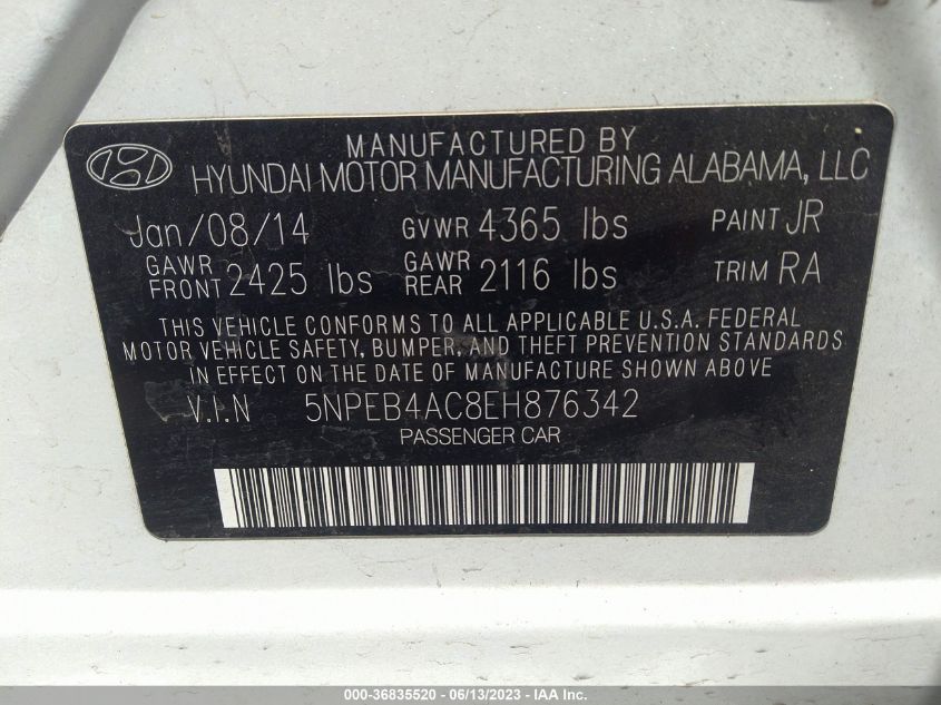 2014 HYUNDAI SONATA GLS - 5NPEB4AC8EH876342