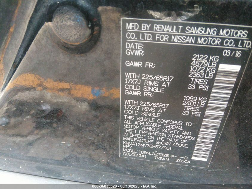 2016 NISSAN ROGUE SV - KNMAT2MV3GP677901