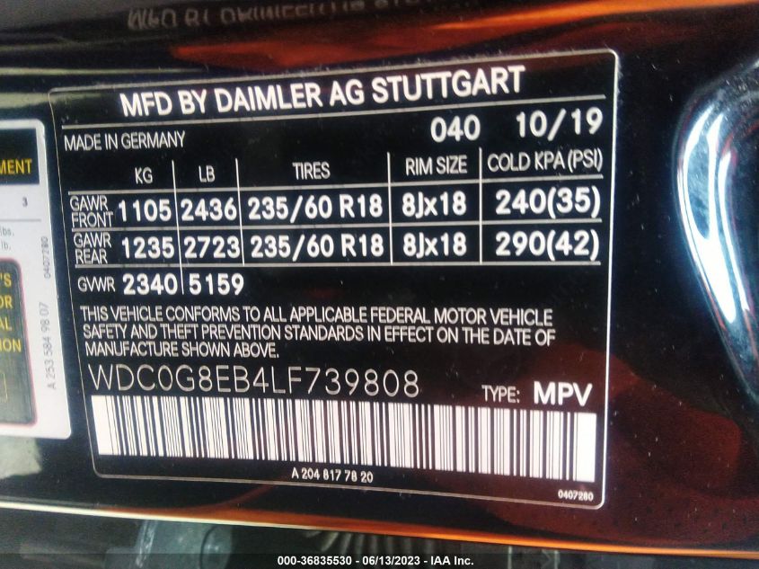 2020 MERCEDES-BENZ GLC GLC 300 - WDC0G8EB4LF739808