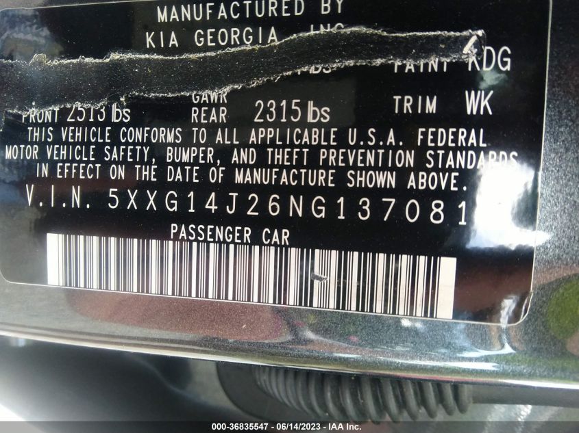 2022 KIA K5 LXS - 5XXG14J2SNG1E7081