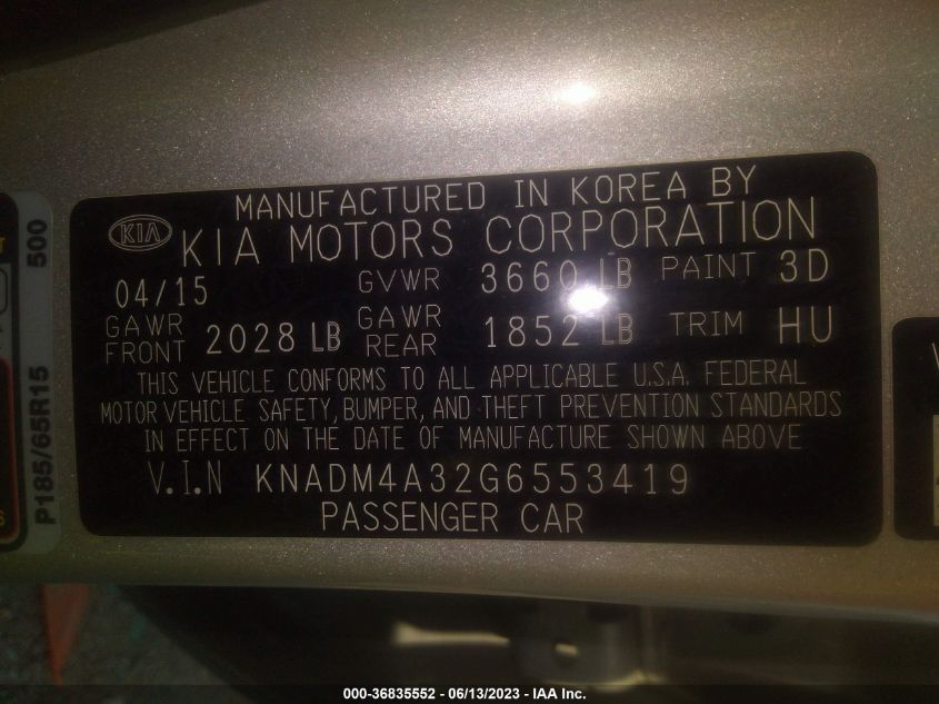 2016 KIA RIO LX - KNADM4A32G6553419
