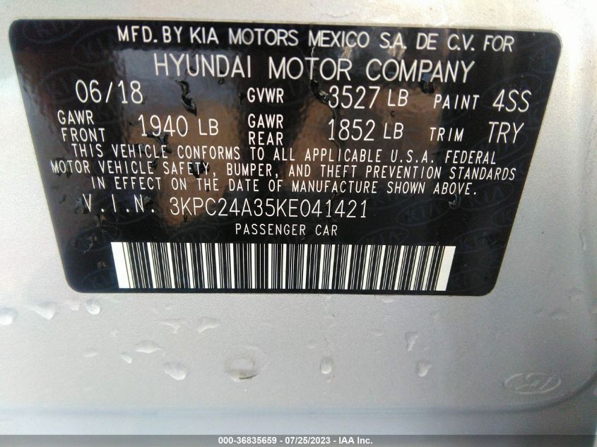 2019 HYUNDAI ACCENT SEL - 3KPC24A35KE041421