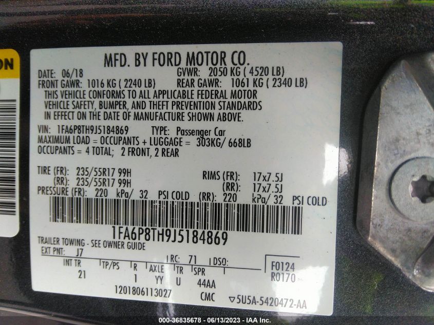 2018 FORD MUSTANG ECOBOOST - 1FA6P8TH9J5184869